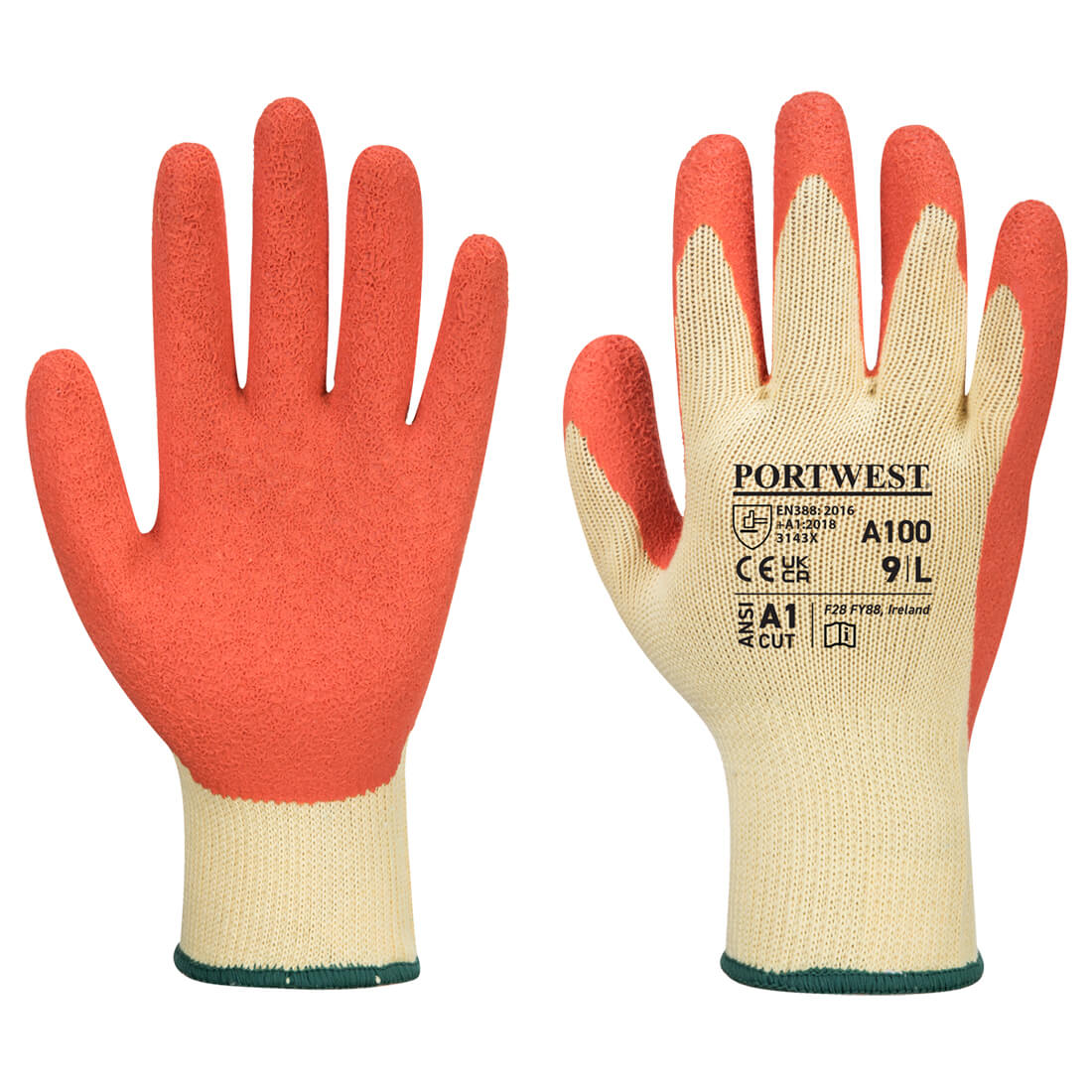 A100 Portwest® Hi-Vis Latex Coated String Knit Work Gloves